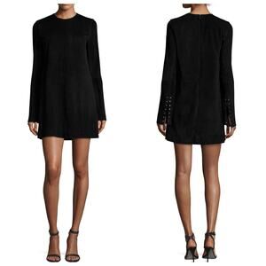Theory Komiza Tilde Studded-Sleeve Suede Shift Dress Black